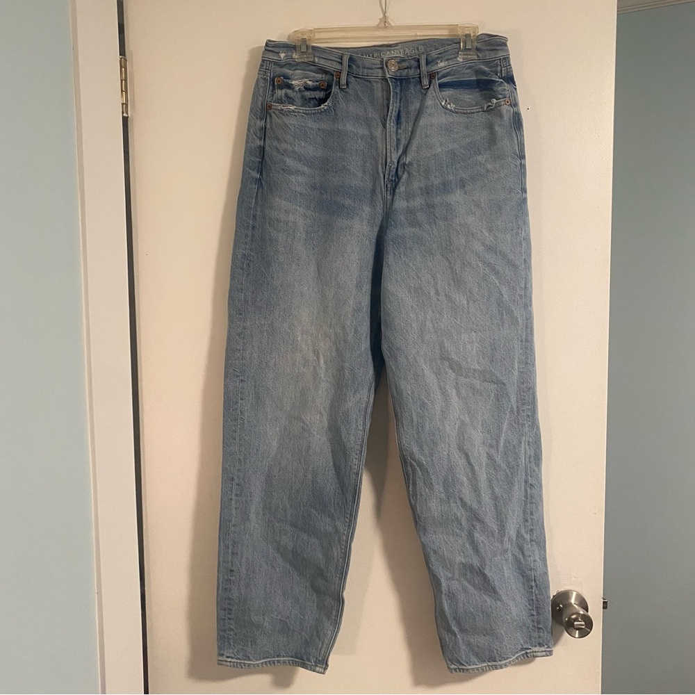 Y2K American Eagle Women’s Jeans Size 12 Wide Leg Light Wash Classic No Holes